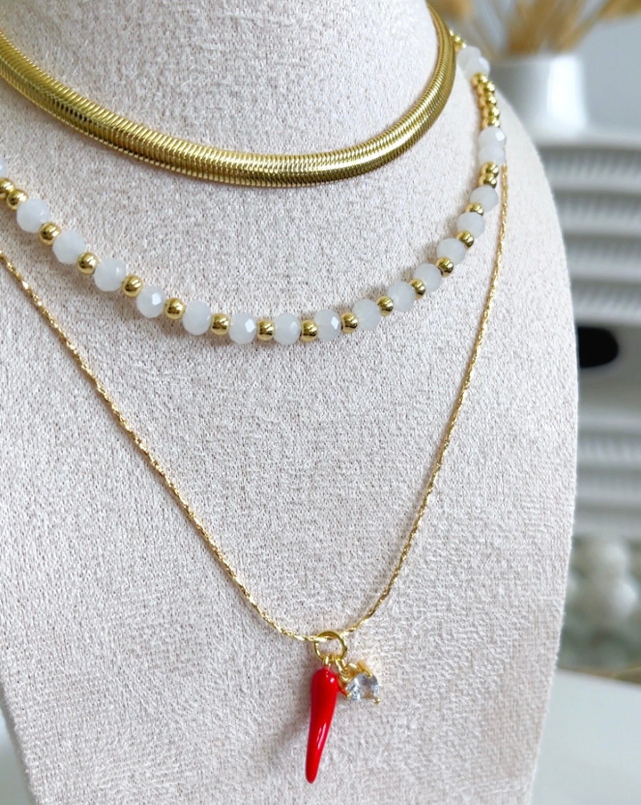 Red Italian Horn Charm Necklace