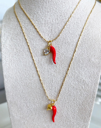 Red Italian Horn Charm Necklace