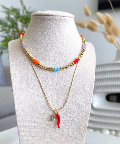 Red Italian Horn Charm Necklace