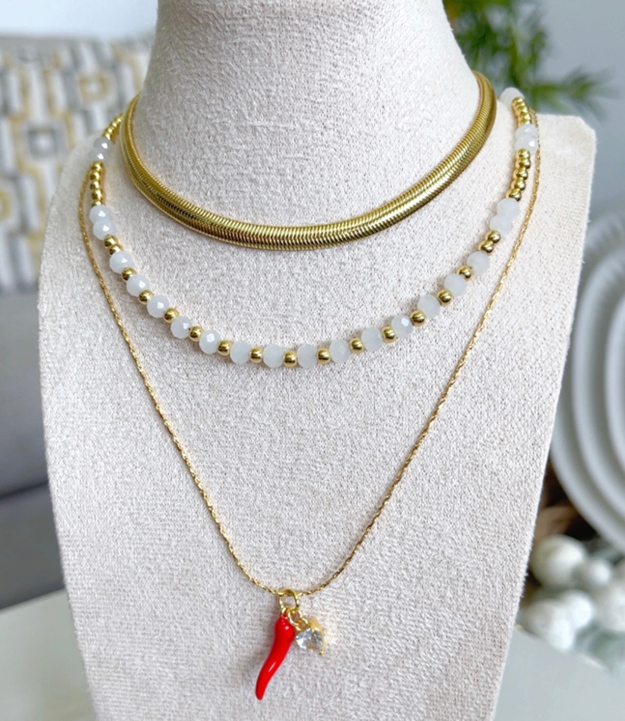 Red Italian Horn Charm Necklace