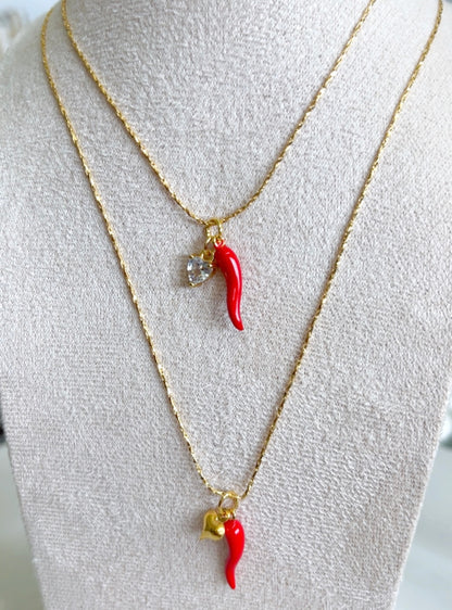 Red Italian Horn Charm Necklace