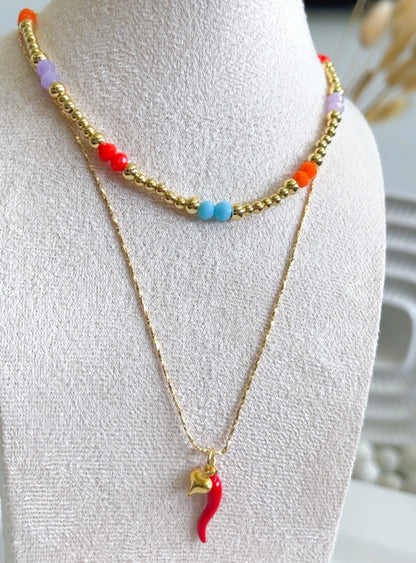 Red Italian Horn Charm Necklace