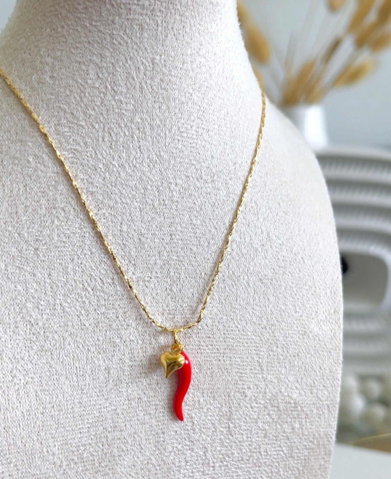 Red Italian Horn Charm Necklace