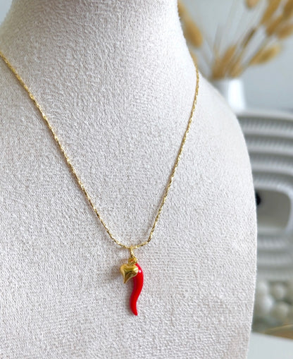 Red Italian Horn Charm Necklace