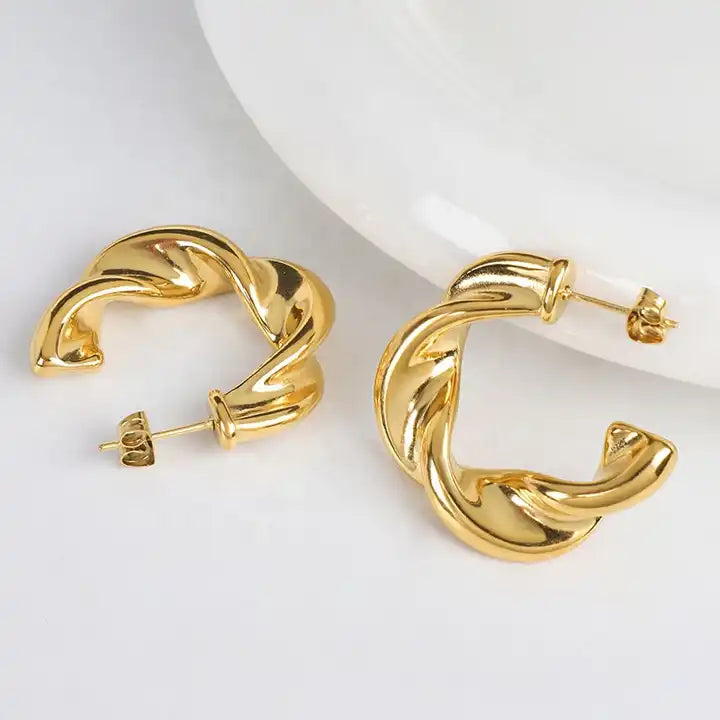 Chunky Twisted Hoop Stud Earrings