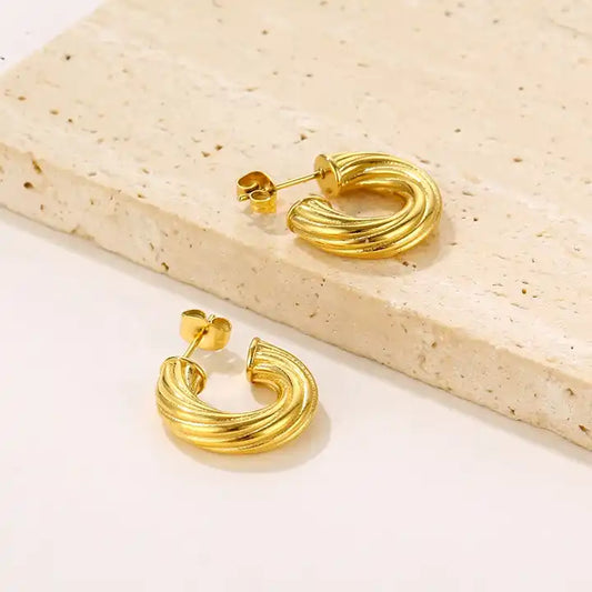 C Shaped Hoop Stud Earrings