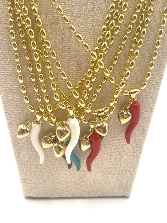 Italian Horn & Heart Necklace