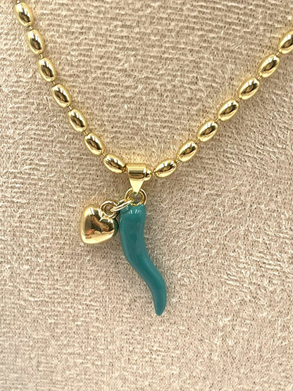 Italian Horn & Heart Necklace