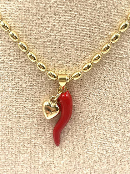 Italian Horn & Heart Necklace