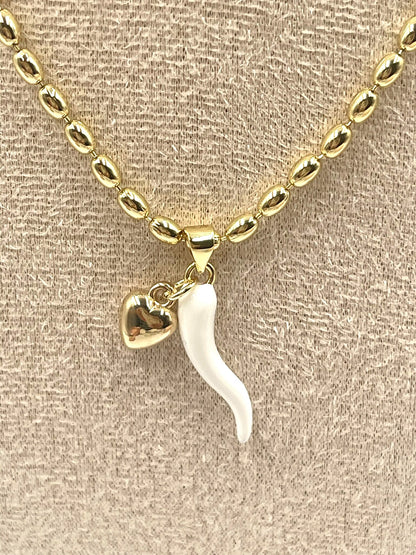 Italian Horn & Heart Necklace