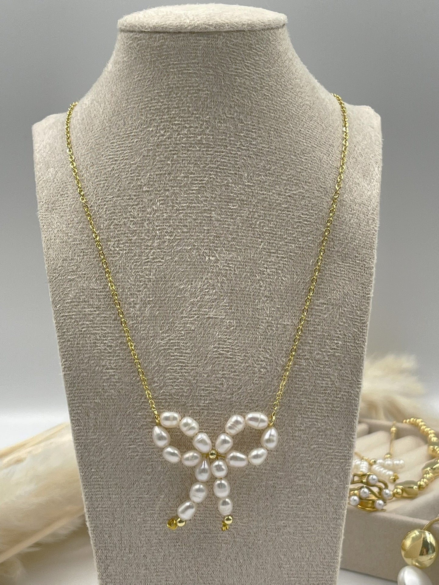 White Bow Necklace