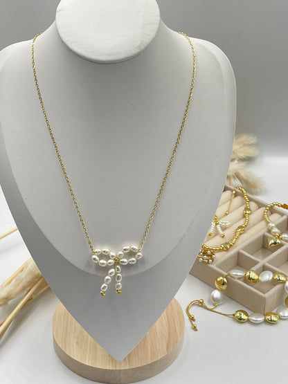 White Bow Necklace