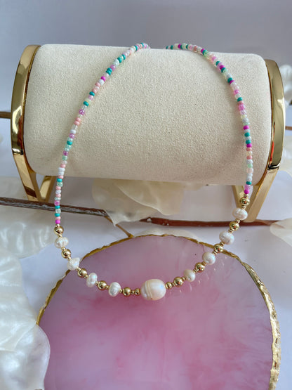 Beaded Pearl multicolor Choker