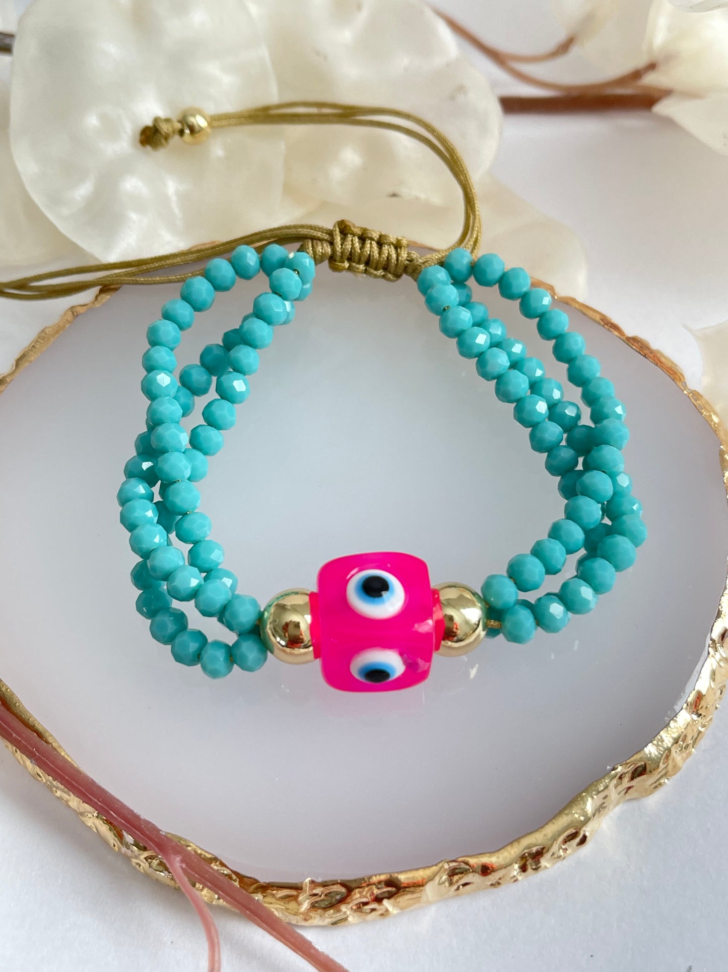 Triple Strand Bracelet with evil eye Cube