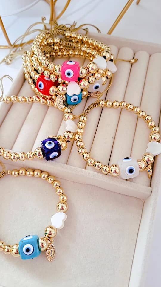 Evil Eye Bead Cube Bracelet